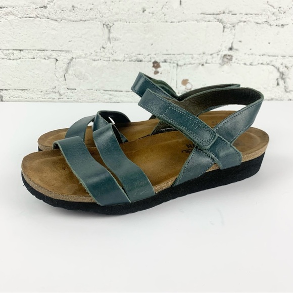 NAOT Kayla Navy Blue Leather Ankle Heel Strap Sandals 41 L10 - Picture 1 of 11